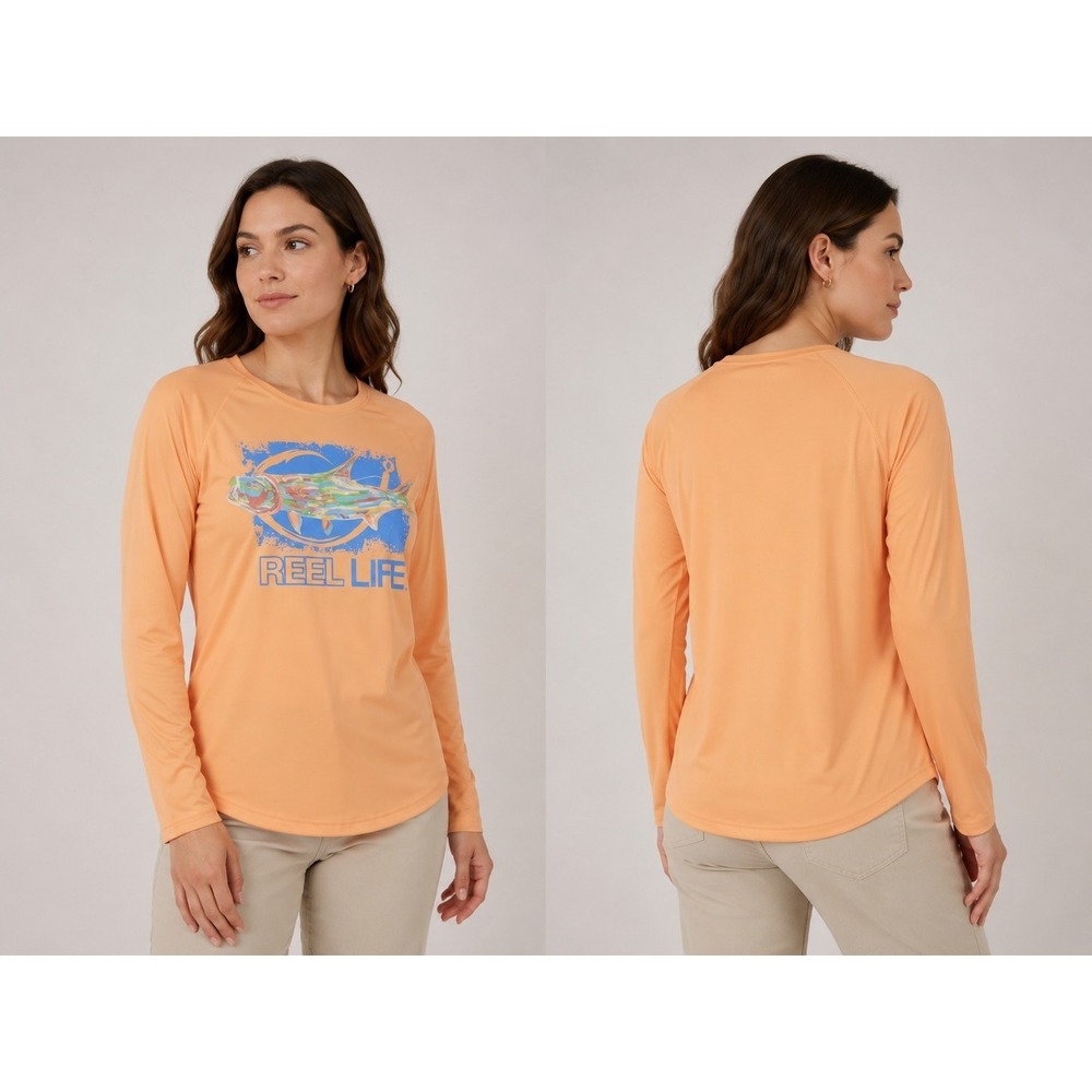 Reel Life Women's‎ Small Fishing Shirt Peach Long Sleeve Performance Top